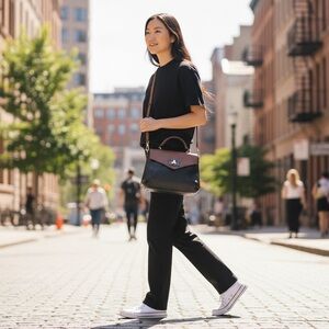 Kate Spade Post Street Crossbody Bag Black & Tan Ostrich Leather